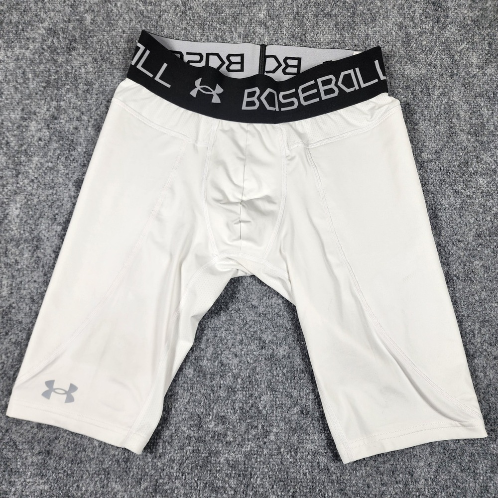 Under Armour Mens HeatGear Baseball Compression Shorts White Large Sliders